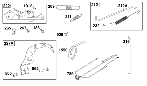 Controls Group Diagram and Parts List for 44N677-0062-B5 400000 - 699999 Briggs and Stratton Engine